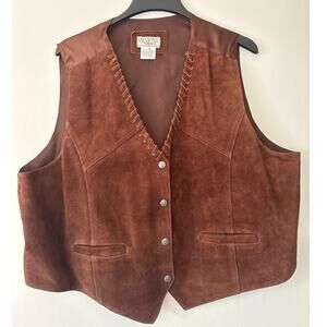 Venezia Brown Suede Leather Whipstitch Western Vest Women's Plus Size 1X Satin